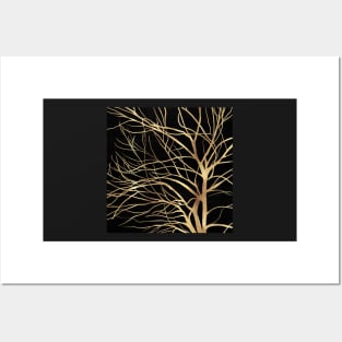 Modern Gold Tree Silhouette Minimal Black Design Posters and Art